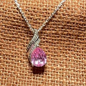 VAHAN Silver Pink Sapphire Teardrop Pendant and Rolo Chain Necklace